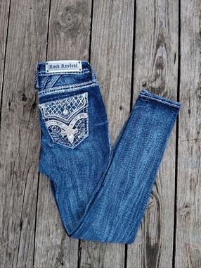 Rock Revival Presley Skinny Jeans Size 27 Rhinestone Sequin Embroidered Pocket
